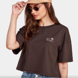 NWT MATE the Label Daydream Soft Organic Cotton Graphic Boxy Crop Top Black Sm